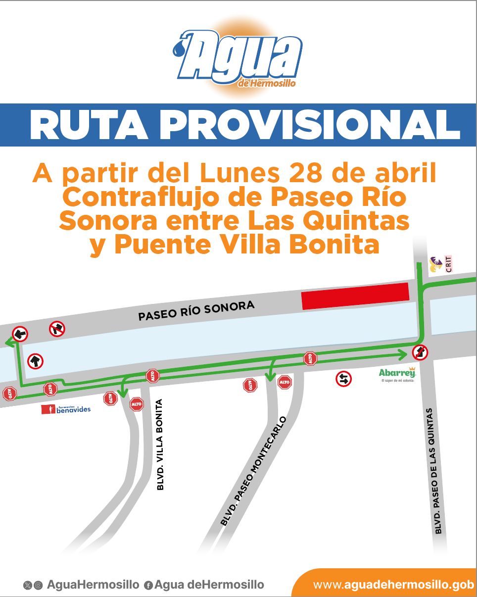 Las Noticias al Momento - Este lunes 28 se habilitarán dos sentidos en el cuerpo sur de Paseo del Río Sonora