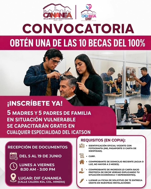 Ofrece DIF Cananea becas del Icatson para apoyar economía familiar