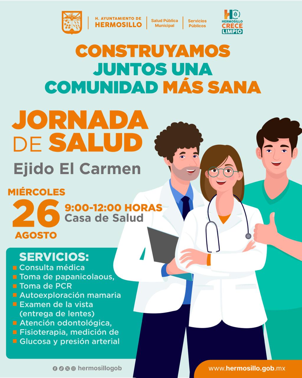 Invita Ayuntamiento a Jornada de Salud gratuita en Ejido El Carmen