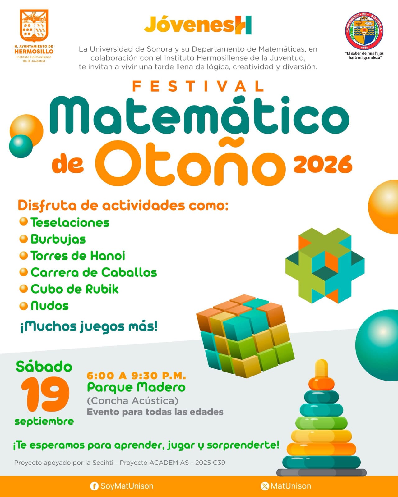 Invita Ayuntamiento al Festival Matemático de Otoño 2026 en Parque Madero