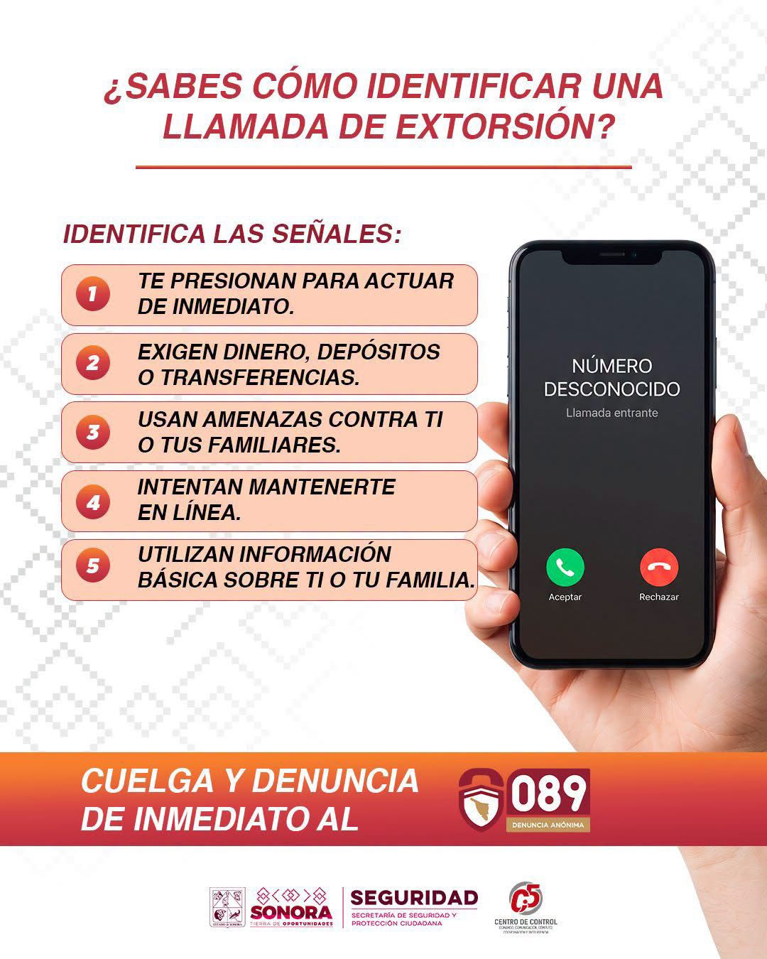 Impulsa SSPC el 089 contra la extorsión telefónica