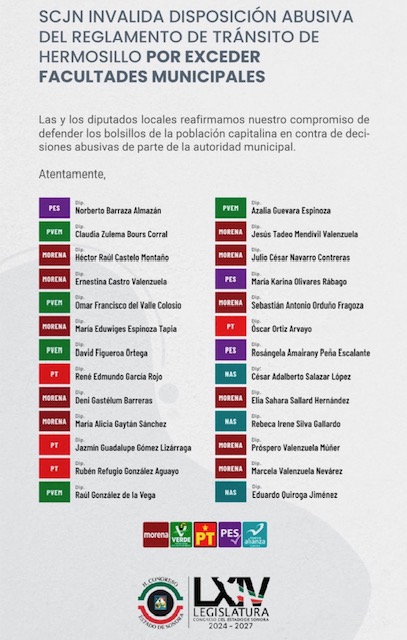 SCJN invalida disposición abusiva del Reglamento de Tránsito de Hermosillo por exceder facultades municipales
